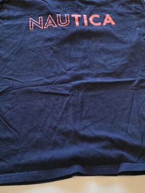 Nau Navy Tee with Coral Accents
